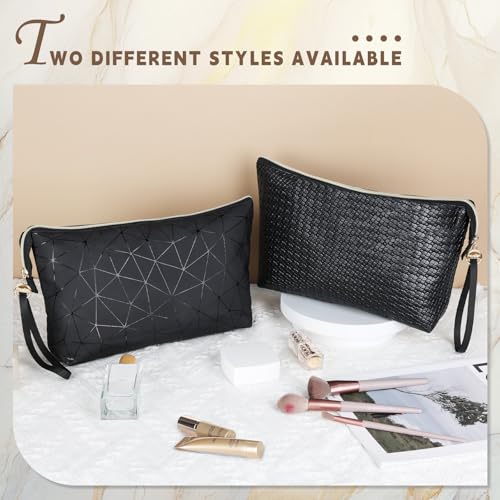 Large Makeup Bag with Wrist Strap, PU Leather Cosmetic Bag, Travel Toiletry Pouch for Women, Gifts for Mom/Sisters/Friends/Bridesmaid (Small Plaid) - color: Small Plaid-Large