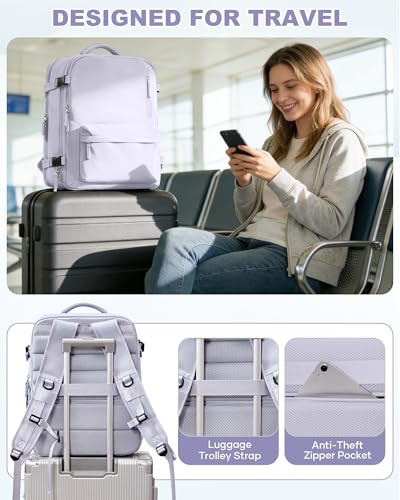 WONHOX Vacuum Travel Backpack Women,Carry On Backpack Flight Approved 18x14x8 inches Bag Spirit Airlines Personal ltem,College Sports Hiking Rucksack Laptop Blackpack mochila de viaje,TaroPurple - color: A23-taropurple