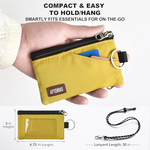 RFID Blocking Travel Wallet with Adjustable Lanyard, Small Nylon Zipper Pouch and Badge Holder for ID, Credit Cards, Cash, Keys, Commuters (Dark Yellow) - color: Dark Yellow