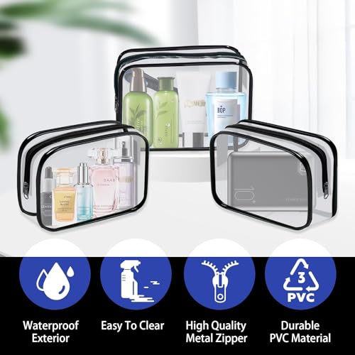12 Pieces Clear Makeup Bags, TSA Approved Toiletry Bag for Travel, PVC Transparent Cosmetic Pouch with Zipper, Waterproof Vinyl Plastic Organizer Case for Vacation Bathroom (Medium) - color: 12 Medium Black