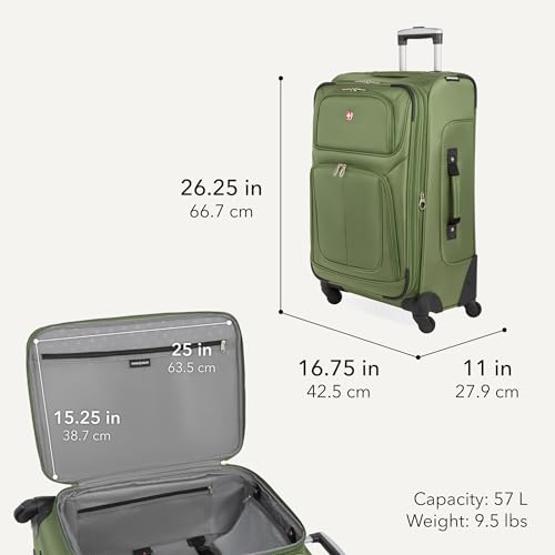 SWISSGEAR Sion Softside Expandable Spinner Luggage Durable Lightweight Travel Suitcase, Evergreen, Checked-Medium - color: Evergreen, size: Checked-Medium