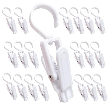 20 Pcs Plastic Swivel Hanging Hooks, Curtain Clips, Clothes Pins, Beach Towel Clips, Home Swivel Laundry Clips for Hats, Pants, Towels, Socks, Pants - color: White+20