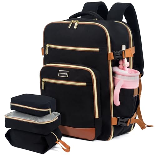 Travel Laptop Backpacks, 30L Carry On Backpack with 3 Packing Cubes, Travel Backpack for Women Airline Approved, Overnight Weekender Backpacks, Black - color: Black