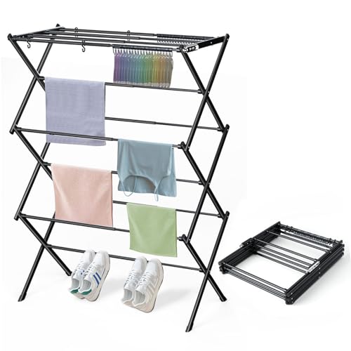 Clothes Drying Rack Household Indoor, Foldable Drying Rack Clothing for Laundry - 40" x 28.8" x 14.2", Space Saving Indoor, Black-1pack - color: Black