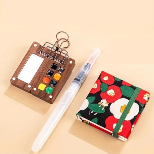 Aimery Mini Watercolor Paint Travel Set, Portable Pocket Size Water Color Painting Kit with Wooden Palette, Refillable Brush & Sketchbook(Grey) – Gift for Birthdays, Beginners, Art Lovers - style: Grey