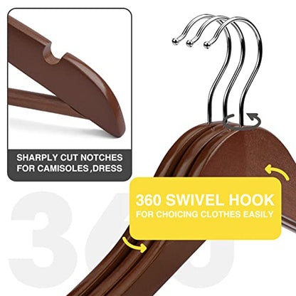 Wooden Hangers - 30 Pack - Clothes Hanger for Daily Used,Heavy Duty Wood Hangers with Precisely Cut Notches,Coat Hanger for Closet, Clothes Hangers for Shirt Suit Dress (Walnut) - color: Walnut