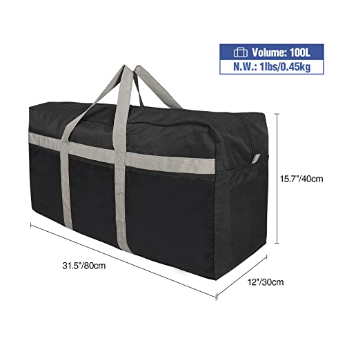 REDCAMP Foldable Travel Bag, Large Sports Bag, 75L/96L/100L, Lightweight Waterproof Tote Bag - color: Black 100l