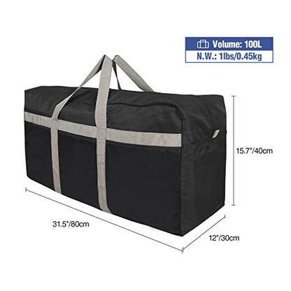 REDCAMP Foldable Travel Bag, Large Sports Bag, 75L/96L/100L, Lightweight Waterproof Tote Bag - color: Black 100l