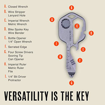 Key Shaped Pocket MultiTool, Small 16-in-1 Ultimate Utility Kit, Made with Lightweight Stainless Steel, TSA Compliant