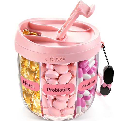 Pill Organizer,Travel Essentials Pill Container, Travel Pill Dispenser with Pink Lid，Pill Case Having 7 Large Compartments,Travel Containers for Cruise Essentials 2026 - color: Pink