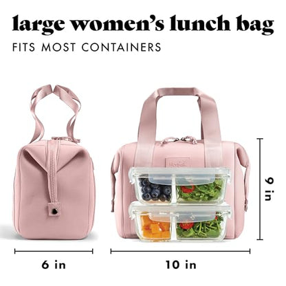 Fit & Fresh Remi Lunch Bag for Women Work – Neoprene Lunch Tote with Containers & Ice Pack, Reusable Meal Prep Lunch Box, Large Capacity, Machine Washable, Mauve - color: Mauve