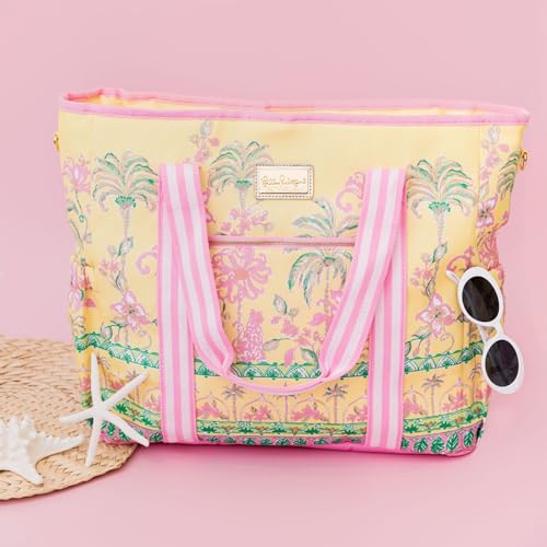 Lilly Pulitzer Beach and Picnic Cooler, Insulated Bag with Adjustable Shoulder Strap and Zipper, Soft Cooler - color: Yellow