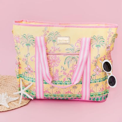 Lilly Pulitzer Beach and Picnic Cooler, Insulated Bag with Adjustable Shoulder Strap and Zipper, Soft Cooler - color: Yellow