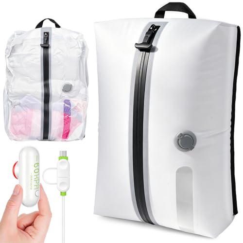LONGHIKER Travel Vacuum Bags with Pump – Reusable Airless Space Saver Vacuum Storage Bags Compression Bag for Carry-On Suitcase & Backpack, IPX8 Waterproof TPU Vacuum Seal Bags for Clothing (1PC-18L) - color: white (1-Pack), size: 18L (Air Pump included)