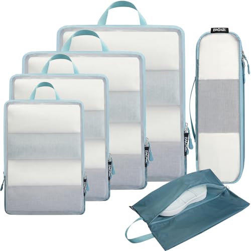 BAGAIL 6 Set Ultralight Compression Packing Cubes Packing Organizer for Travel Accessories Luggage Suitcase Backpack - color: Dusty Blue40D, style: Mesh Pattern