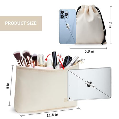 WLLWOO WLLWOO 2pcs Travel Make Up Bags-Cosmetic Bag Nylon Waterproof Large Wide Zipper Coin Purse Travel Toiletry Small Makeup Pouch For Women - color: Off White-Nylon