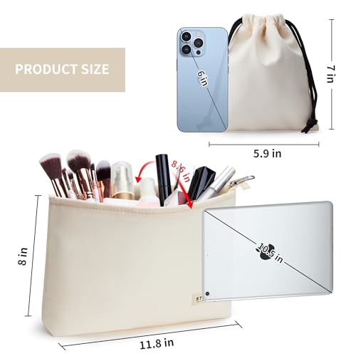 WLLWOO WLLWOO 2pcs Travel Make Up Bags-Cosmetic Bag Nylon Waterproof Large Wide Zipper Coin Purse Travel Toiletry Small Makeup Pouch For Women - color: Off White-Nylon