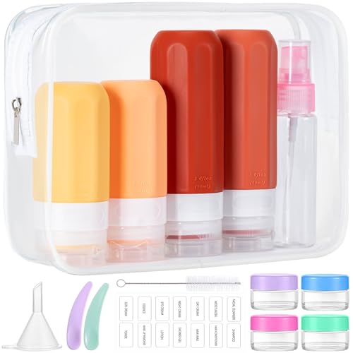 MODENGKONGJIAN 16 Pack Travel Bottles for Toiletries,TSA Approved Silicone Squeezable Travel Shampoo Bottles, 3oz Leak Proof Refillable Toiletry Cosmetic Containers (16PCS/Brown) - color: 16PCS/Brown