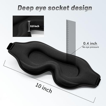 Sleep Eye Mask for Men Women, Sleeping Mask for Side Sleeper, Travel Blackout Night Blindfold Eye Shade Cover with Adjustable Strap (Black) - color: Black