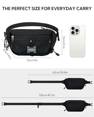 WATERFLY Lightweight Small Fanny Pack: 1.5L Mini Slim Crossbody Waist Belt Hip Bag with RFID Blocking, Anti-Theft & Water Resistant Pouch for Women Men Travel Hiking Running Walking EDC - color: Black