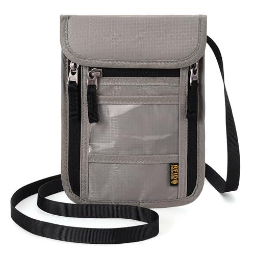 Passport Holder Neck Wallet RFID Blocking Passport Holder Multifunctional Document Organizer Travel Wallet for Men and Women - color: Light Gray
