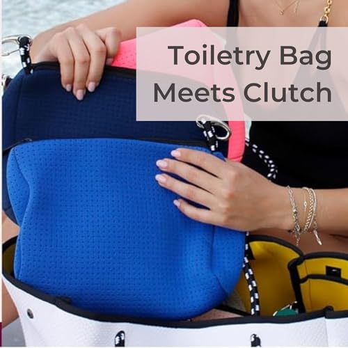 POPUPS Large Makeup Bag with Zipper, Royal Blue - Waterproof Neoprene Cosmetic Bag 7.7 x 10.75 x 5 inches - color: Basic Royal Blue