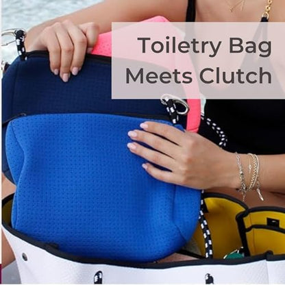 POPUPS Large Makeup Bag with Zipper, Royal Blue - Waterproof Neoprene Cosmetic Bag 7.7 x 10.75 x 5 inches - color: Basic Royal Blue