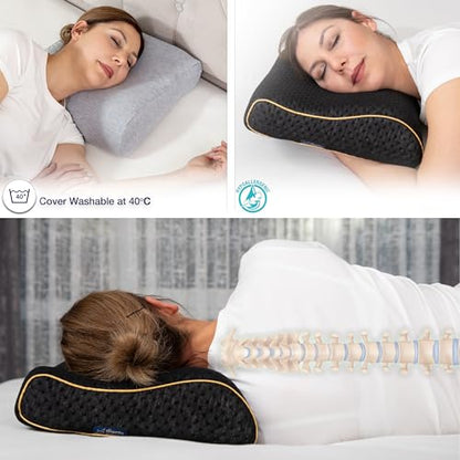 alkamto Travel & Camping Comfortable Memory Foam Pillow – Easy to Carry Portable Bag – Temperature Regulating Pillow Case (Black Contour + Extra Cover) - size: Black Contour Travel + Extra Cover