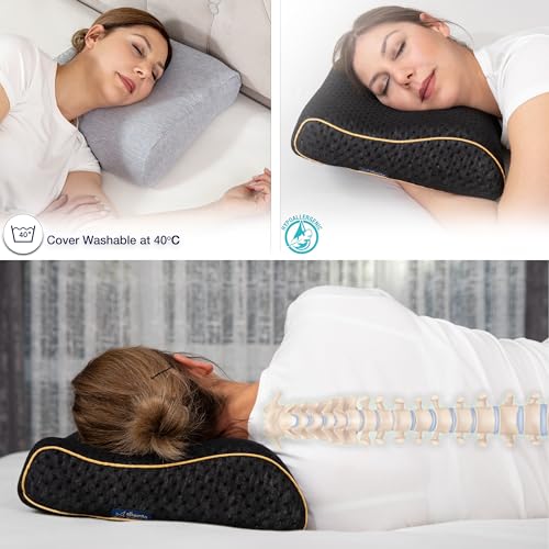 alkamto Travel & Camping Comfortable Memory Foam Pillow – Easy to Carry Portable Bag – Temperature Regulating Pillow Case (Black Contour + Extra Cover) - size: Black Contour Travel + Extra Cover