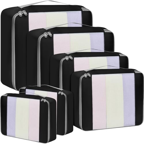 BAGAIL 6 Set/8 Set/10 Set Packing Cubes Various Sizes Packing Organizer for Travel Accessories Luggage Carry On Suitcase - color: 06-Black, style: 6 Set-middle Mesh