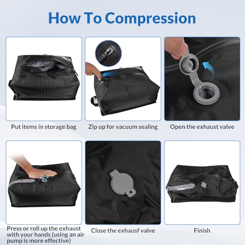 Reusable TPU Travel Vacuum Compression Bags - Waterproof Space Saver Bags for Luggage, Suitcase, Backpack, Storage Organizer (No Pump Required, 2 Pack, Black) - color: Black