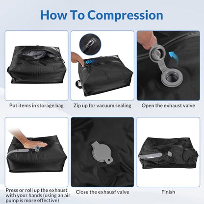 Reusable TPU Travel Vacuum Compression Bags - Waterproof Space Saver Bags for Luggage, Suitcase, Backpack, Storage Organizer (No Pump Required, 2 Pack, Black) - color: Black