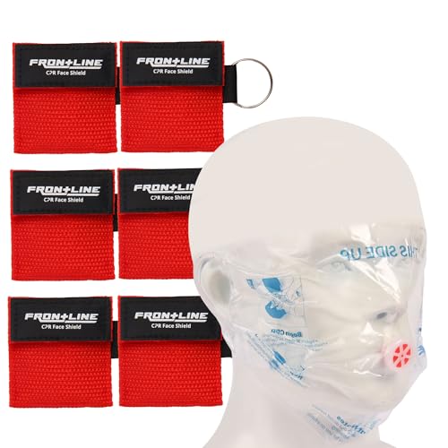 CPR Face Shield with Keyring (6 Pack), CPR Pocket Mask for Emergency Kit, First-Aid and Training with One-Way Valve by Frontline (Red) - color: Red