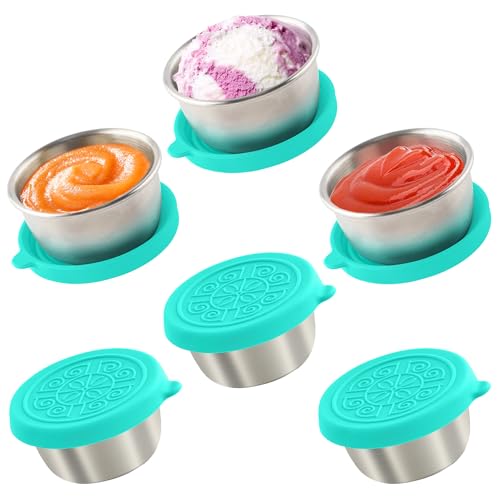 6x1.6 Oz Salad Dressing Containers With Lids, Small Leakproof Reusable Stainless Steel Salad Dressing Container To Go For Lunch Boxes,Sauce containers, Picnics,Travel Meal Prep And Kitchen Storage. - color: Aqua Sky, size: 1.6oz