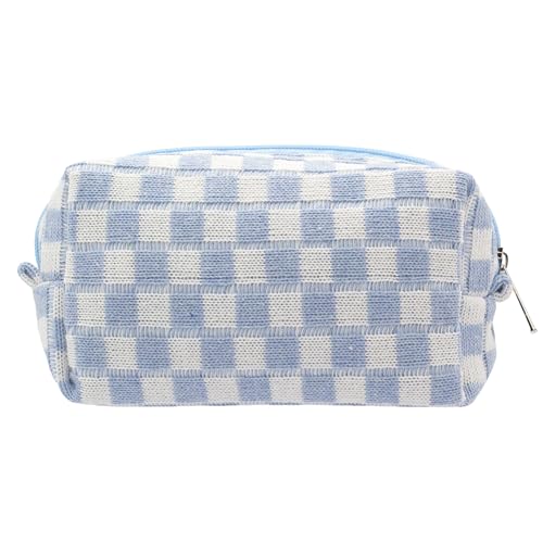 PAZIMIIK Checkered Makeup Bag for Purse Portable Zipper Make Up Pouch Small Cosmetic Case for Travel Accessories (Blue) - color: BLUE, size: 1 PCS BOX POUCH