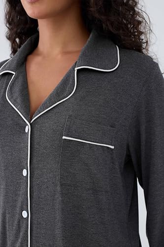 Cherrydew Women Bamboo Viscose Pajama Sets Super Soft Comfy Breathable Cooling Sleepwear Long Sleeve Button Down Loungewear - color: Charcoal, size: X-Large