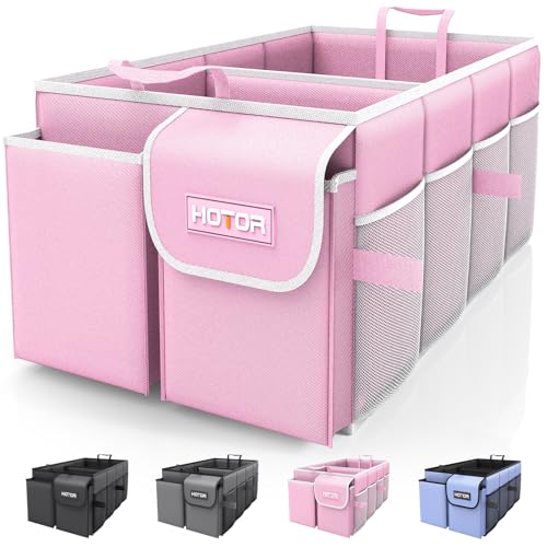 HOTOR Trunk Organizer for Car - Car Organizer, Foldable Trunk organizer for SUVs & Sedans, Sturdy Organization for Car Accessories, Tools, Sundries, Pink, 2 Compartments, 21.3"×12.6"×10.6" - color: Pink, size: Medium (2 Compartments)