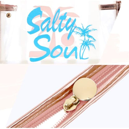 COSHAYSOO Sunscreen Bag Clear Makeup Toiletry Pouch Beach Vacation Essentials for Women Teen Girls Trip Gifts Summer Pool Travel Must Have Accessories Waterproof Stuff - color: Multi-Salty Soul
