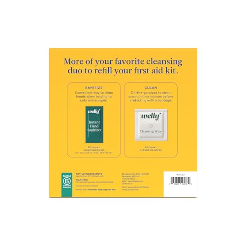Welly First Aid Kit Refill Clean Carton | Individually Wrapped Hand Sanitizer and Cleansing Wipes | 50ct - color: Clean Kit Refill Pack