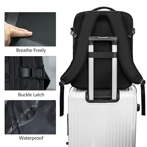 SUOCO Travel Backpack with Vacuum Bag, 70L Seal Compression Air Vac Back Pack with Travel Pump, Carry On Suitcase Luggage Flight Approved for Men Women Personal Item, Black