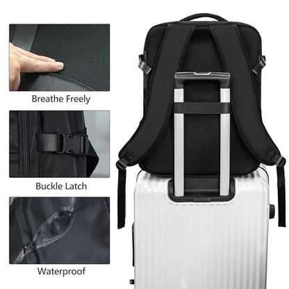 SUOCO Travel Backpack with Vacuum Bag, 70L Seal Compression Air Vac Back Pack with Travel Pump, Carry On Suitcase Luggage Flight Approved for Men Women Personal Item, Black