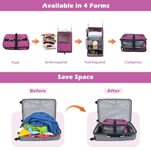 Surblue Hanging Shelves Travel Compression Packing Cube for Carry-on Luggage Suitcase Collapsible Transformable Garment Closet Organizers Large Capacity, Purple, XXL - color: Purple, size: XXL_14.96*11.47*22.83in