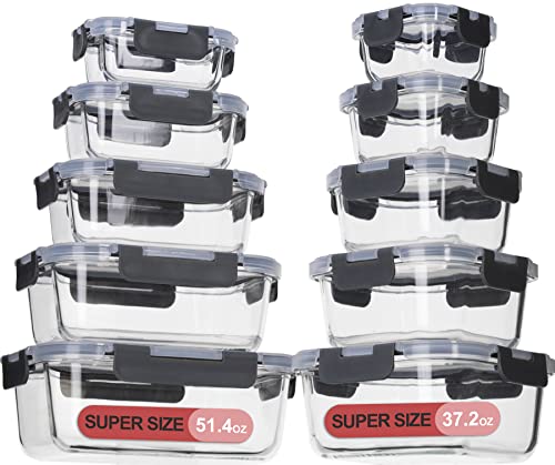 coccot Glass Food Storage Containers with Lids Airtight, Glass Meal Prep Containers for Lunch Food, Container Set, Easy to Open& Close/Microwave,Oven,Freezer,Dishwasher Safe/Leak-Proof（20 Pieces） - color: clear