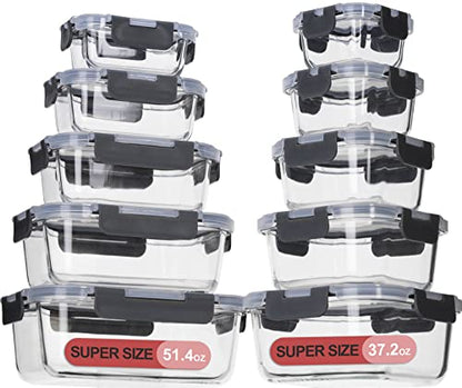 coccot Glass Food Storage Containers with Lids Airtight, Glass Meal Prep Containers for Lunch Food, Container Set, Easy to Open& Close/Microwave,Oven,Freezer,Dishwasher Safe/Leak-Proof（20 Pieces） - color: clear
