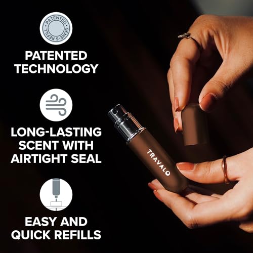 Travalo Classic HD Perfume Atomizer - Leak-Proof and TSA Approved for Air Travel - Reusable, Airtight, Easy-Fill Mini Pump Sprayer - Lightweight, Elegant Design w/Volume Window - Brown 0.17oz - color: Brown