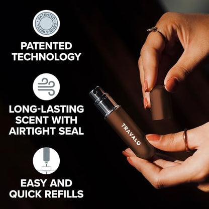 Travalo Classic HD Perfume Atomizer - Leak-Proof and TSA Approved for Air Travel - Reusable, Airtight, Easy-Fill Mini Pump Sprayer - Lightweight, Elegant Design w/Volume Window - Brown 0.17oz - color: Brown