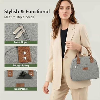 HOMESPON Insulated Lunch Bag for Women Men Adults Lunch Tote with Front Pocket Lunch Box Container Cooler Bag for Work Picnic (Grey) - color: Gray