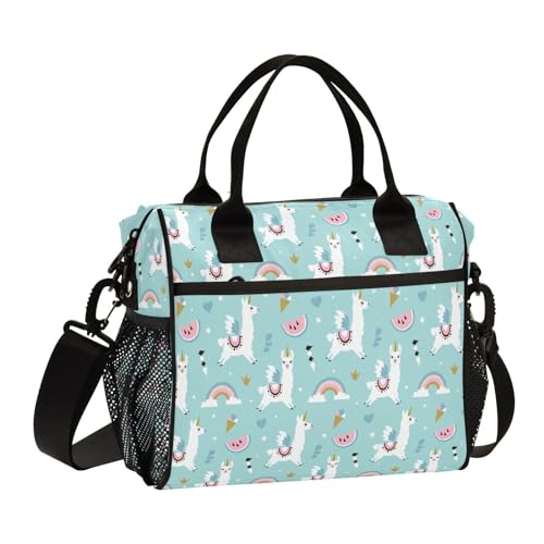 Cute Unicorn Llama Lunch Bag & Lunch Box for Women with Adjustable Shoulder Belt Insulated Portable Lunch Tote Bag Cooler Bag for Girls Travel Office Picnic - color: lunch 12, size: Small