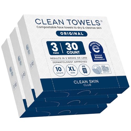 Clean Skin Club Clean Towels XL®, Travel Pack 100% USDA Biobased Disposable Face Towel, Eczema Association Accepted,Dry Wipes, TSA-Approved Travel Essential, 3 Packs, 30 ct Total - size: 30 Count (Pack of 3)