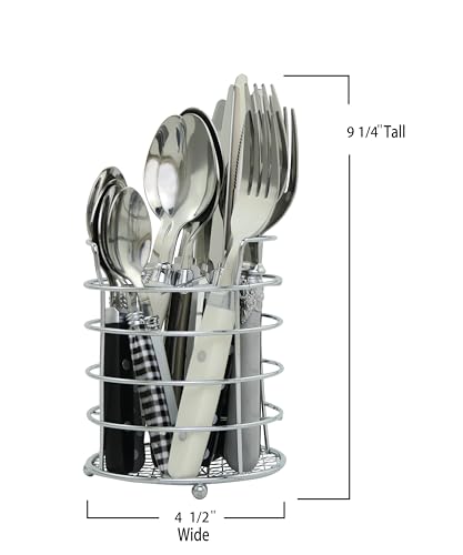 The Original Brink House Eclectic Black & White Mix & Match Stainless Steel Cutlery Set / 16 pieces with Metal Stand/Lifestyle utensils set for home, first apartment, dorm, dinner parties - color: Eclectic Black & White